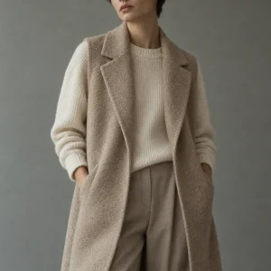 A stylish wool gilet in a neutral color