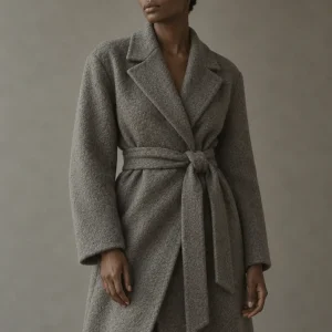 A chic wrap coat in a stone color