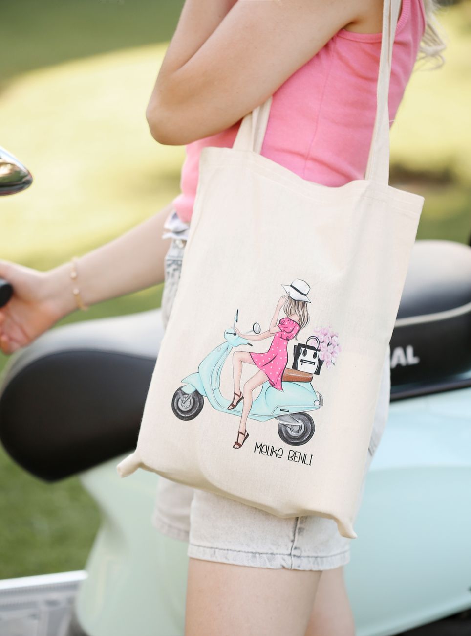 A cotton tote bag with a bold printed design