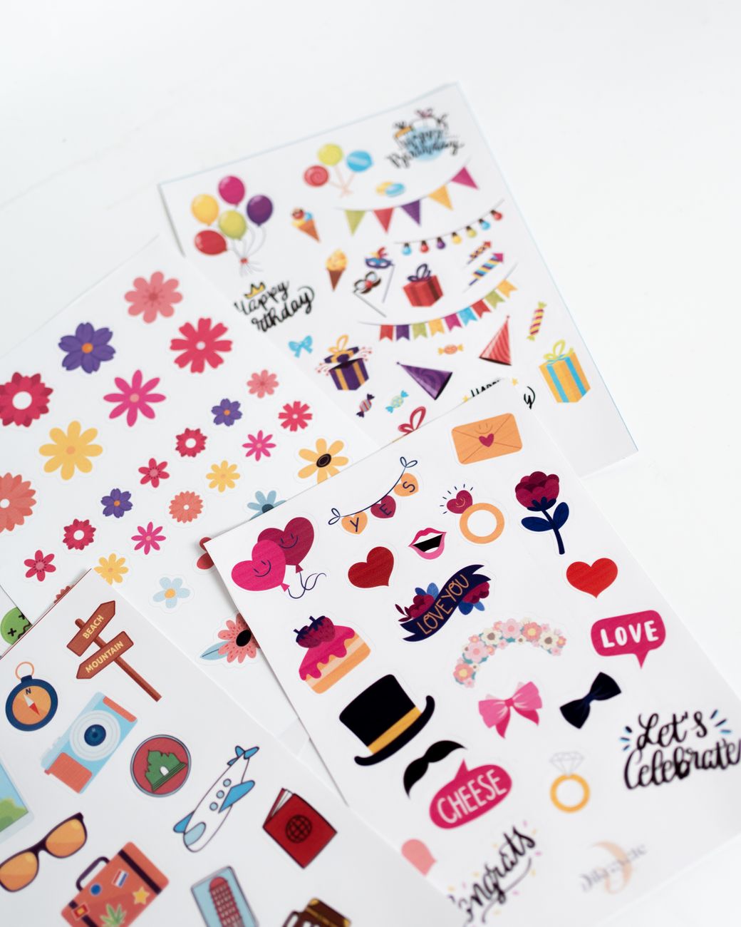 A sheet of colourful printed stickers