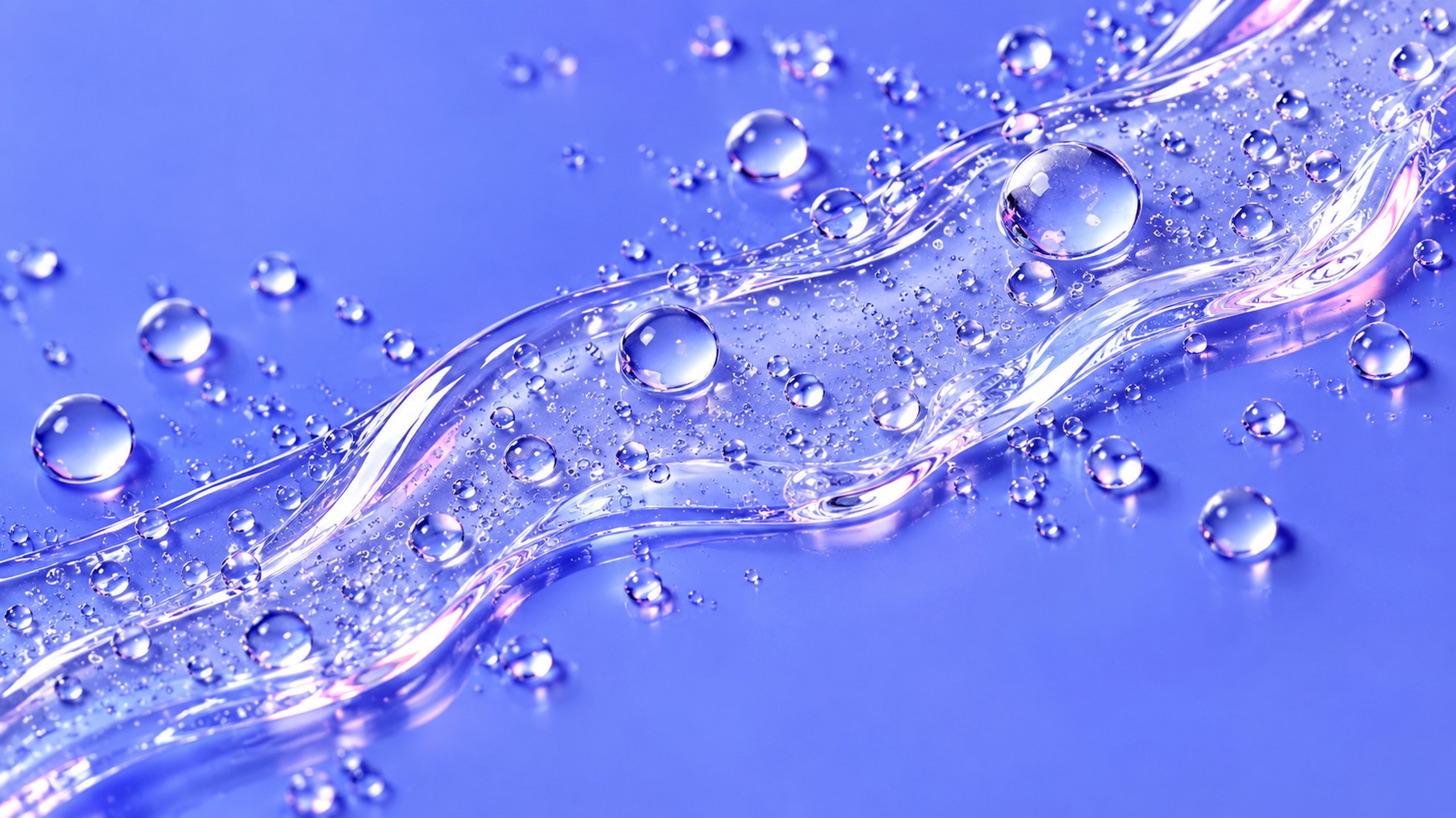 Macro of a glossy clear gel swatch with water droplets on a periwinkle set