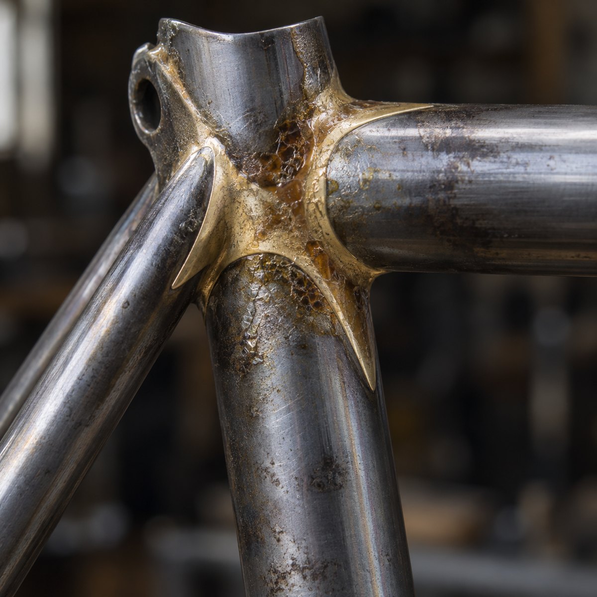 A freshly brazed lug with the flux still glassy