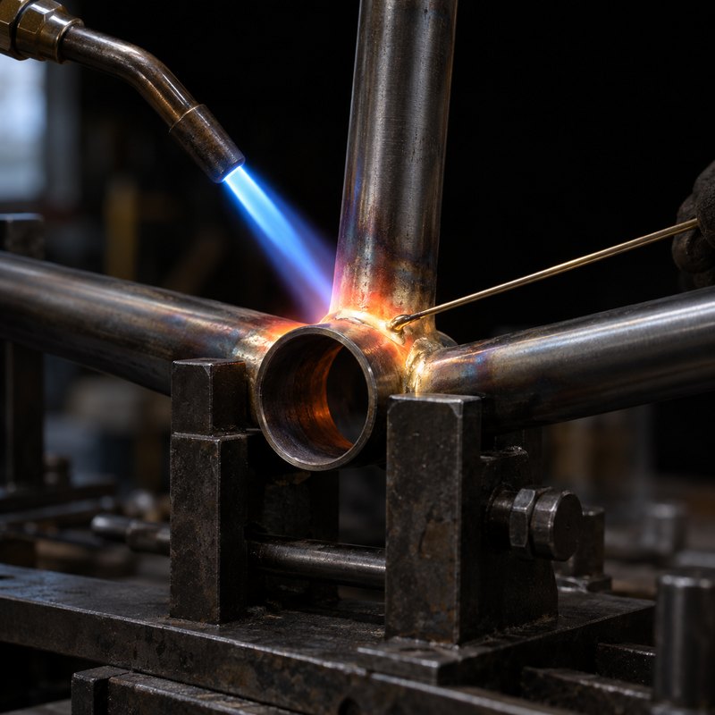 Brazing torch flame on a bottom bracket shell