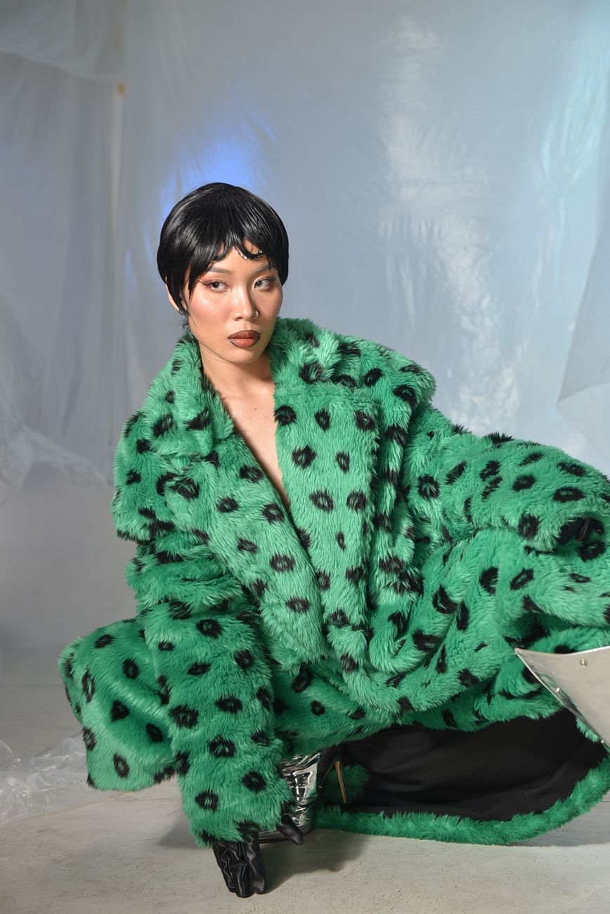 Polka faux fur coat