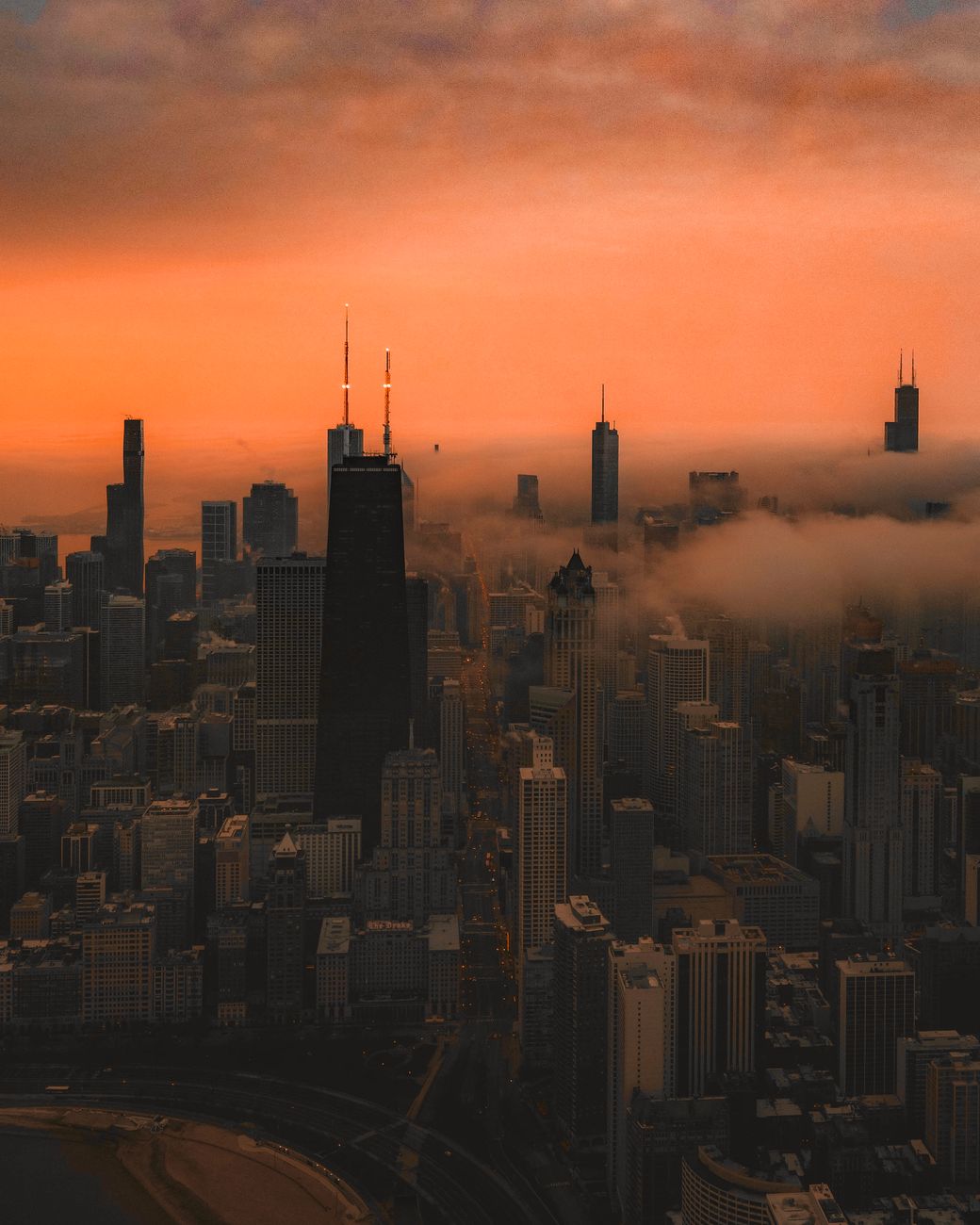 City skyline at dusk