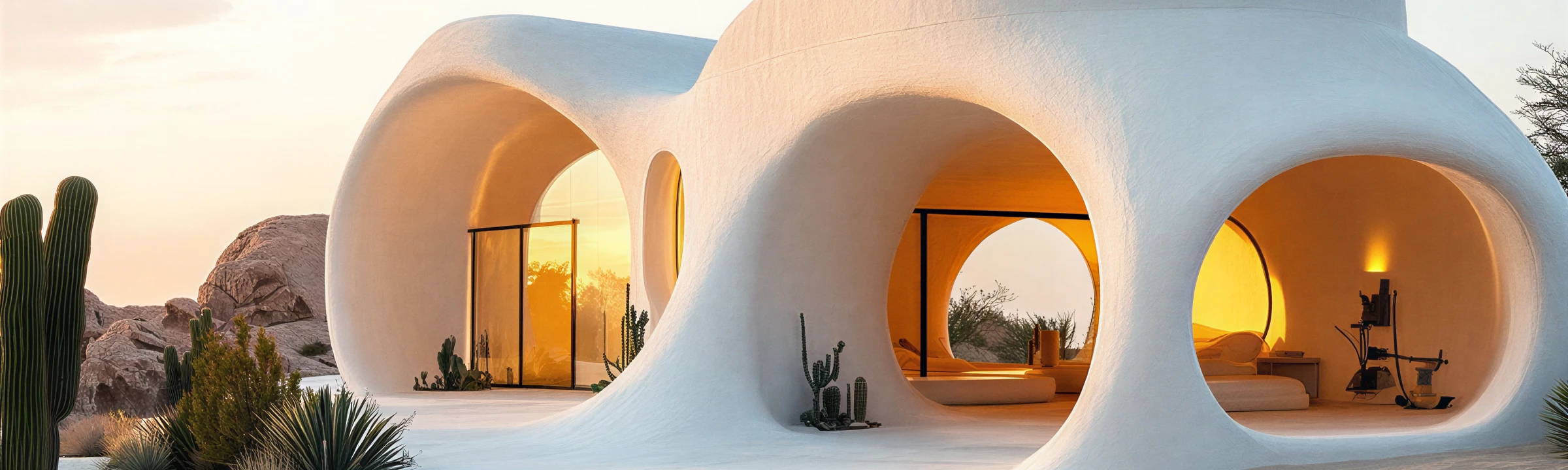 Dune House in the desert at sunset