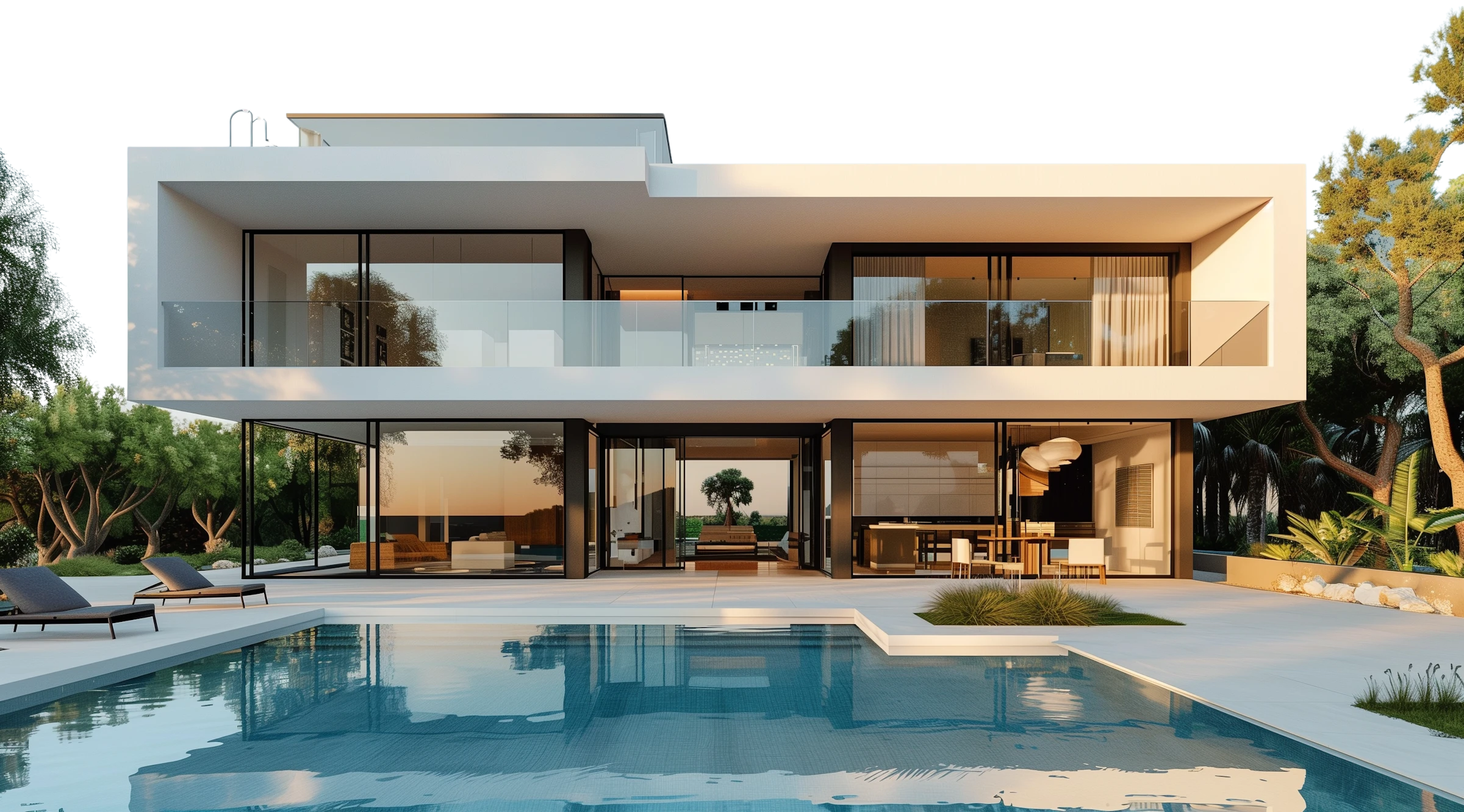 A white pool villa at dusk