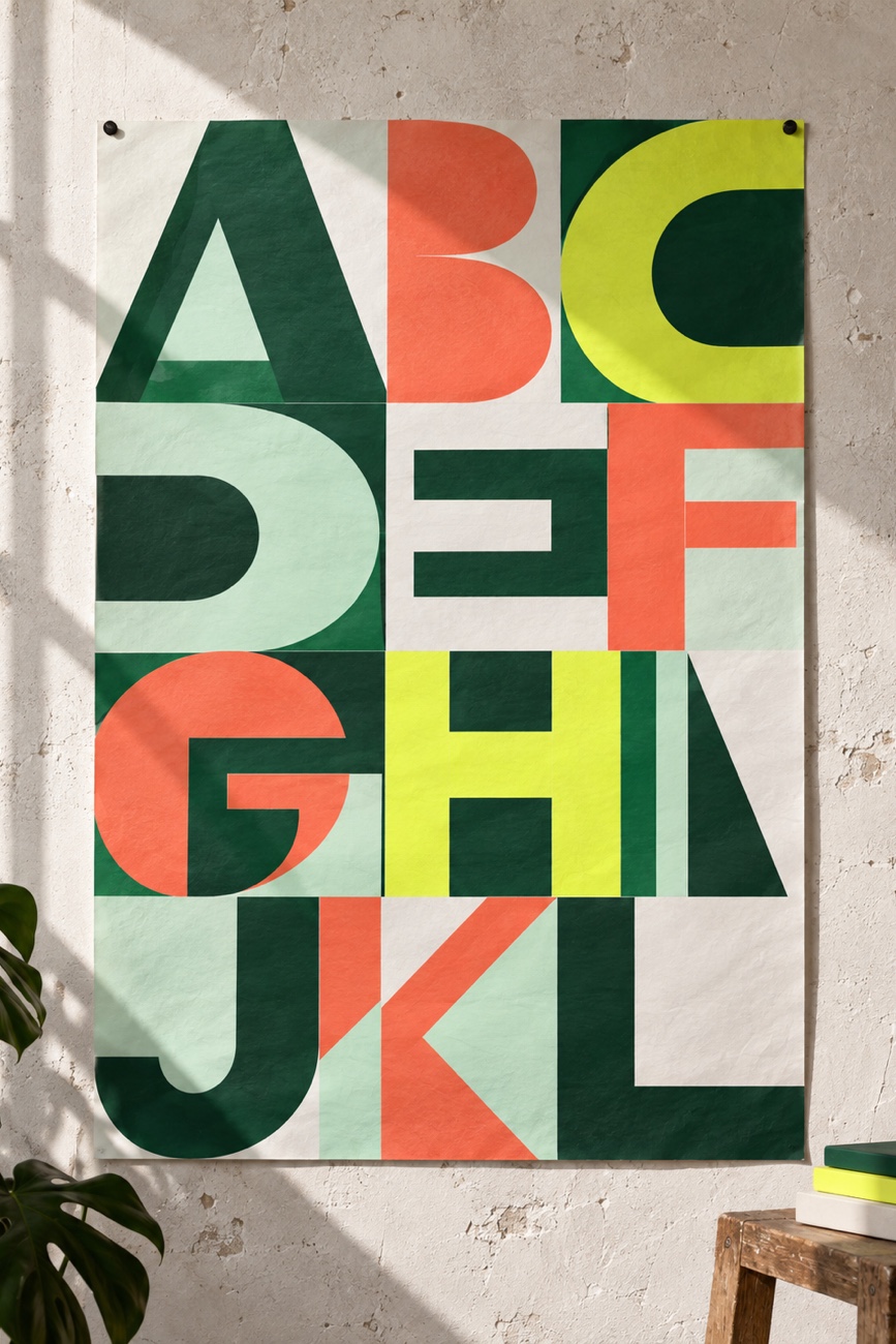 Typographic alphabet poster on a wall — Campo Press, Editorial