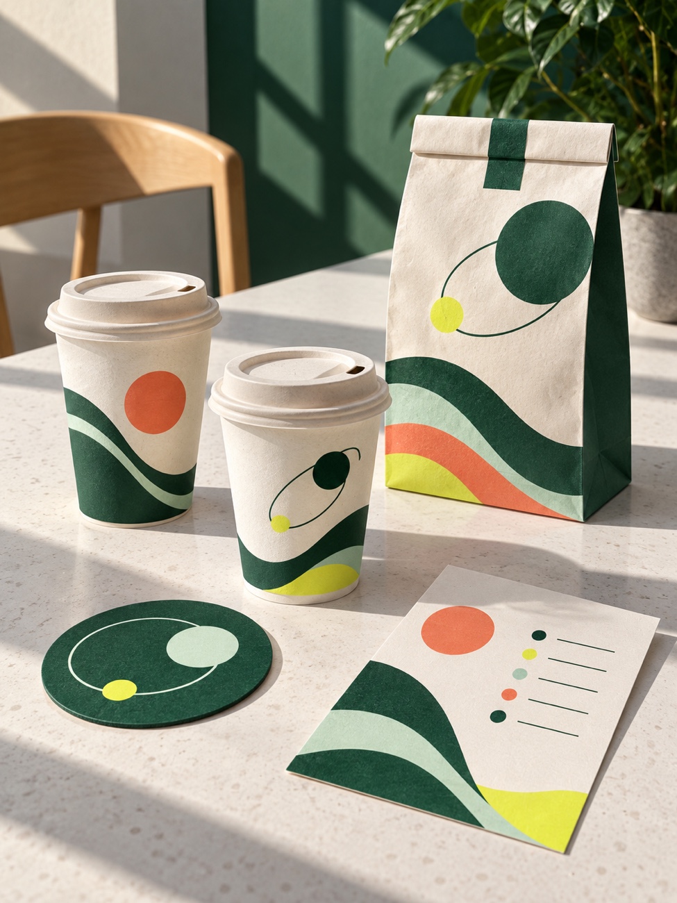 Coffee cups and branded coffee bags — Riva Café, Packaging