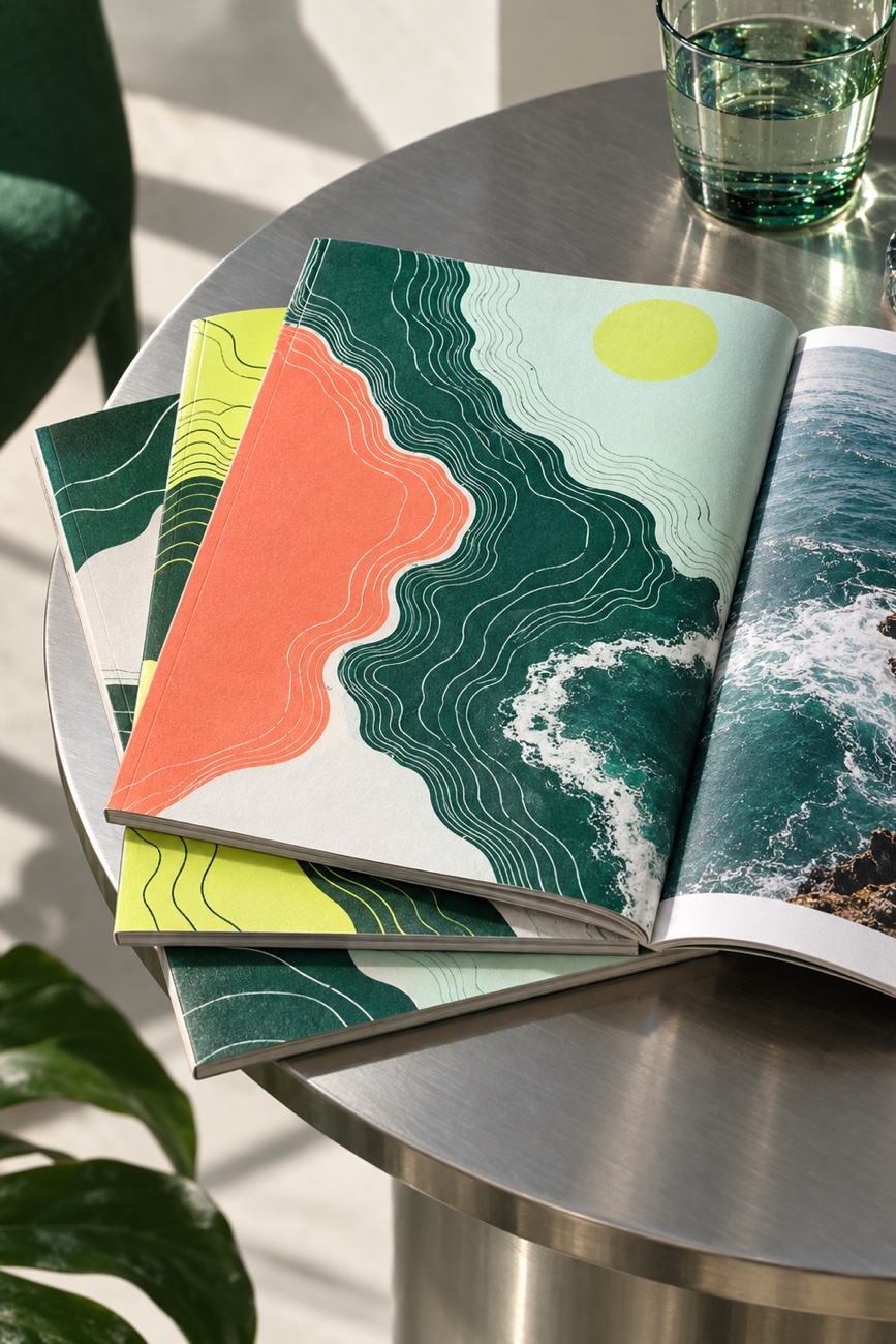 Stack of magazines on a table — Marea, Editorial