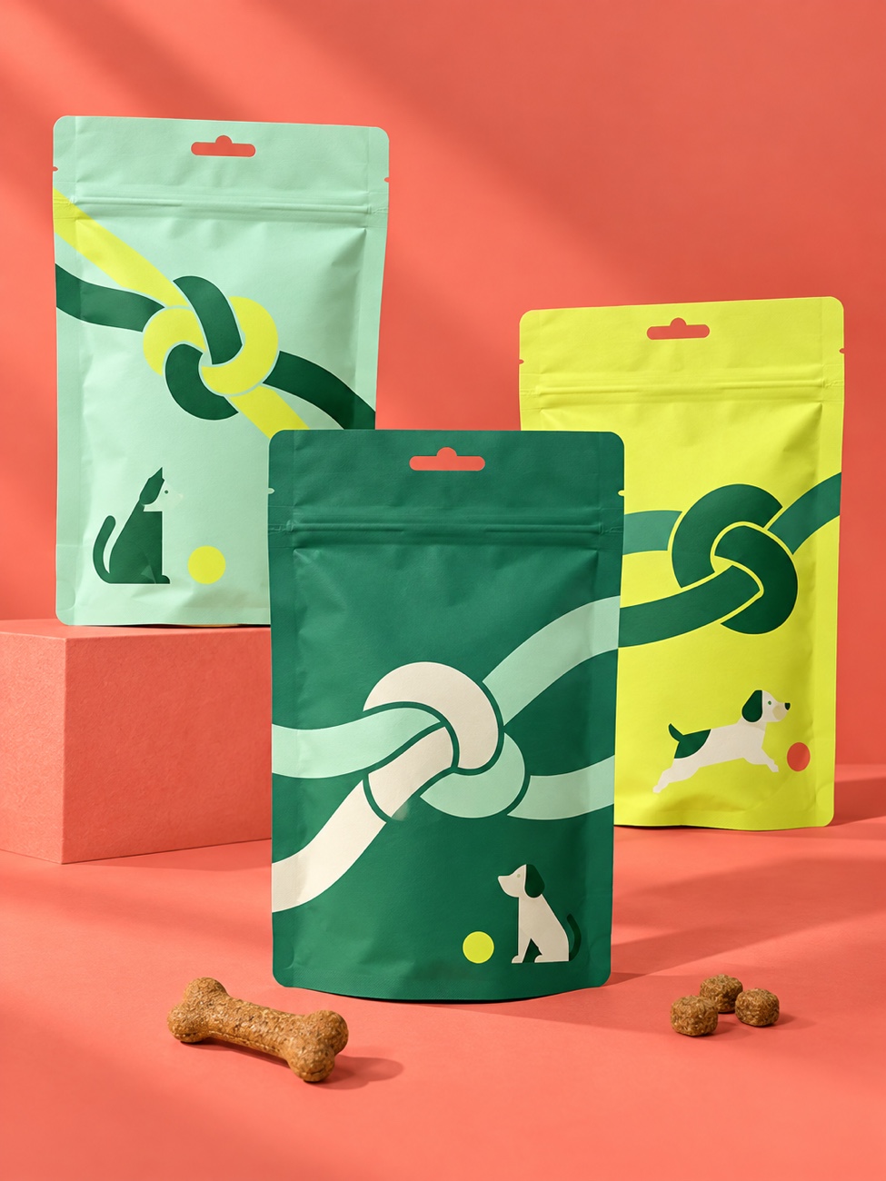 Pet treat packs on pink — Nodo, Packaging