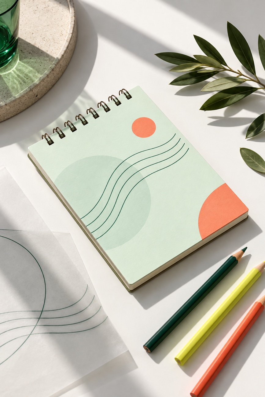 Notepad and pencils with leaves — Vento, Identity