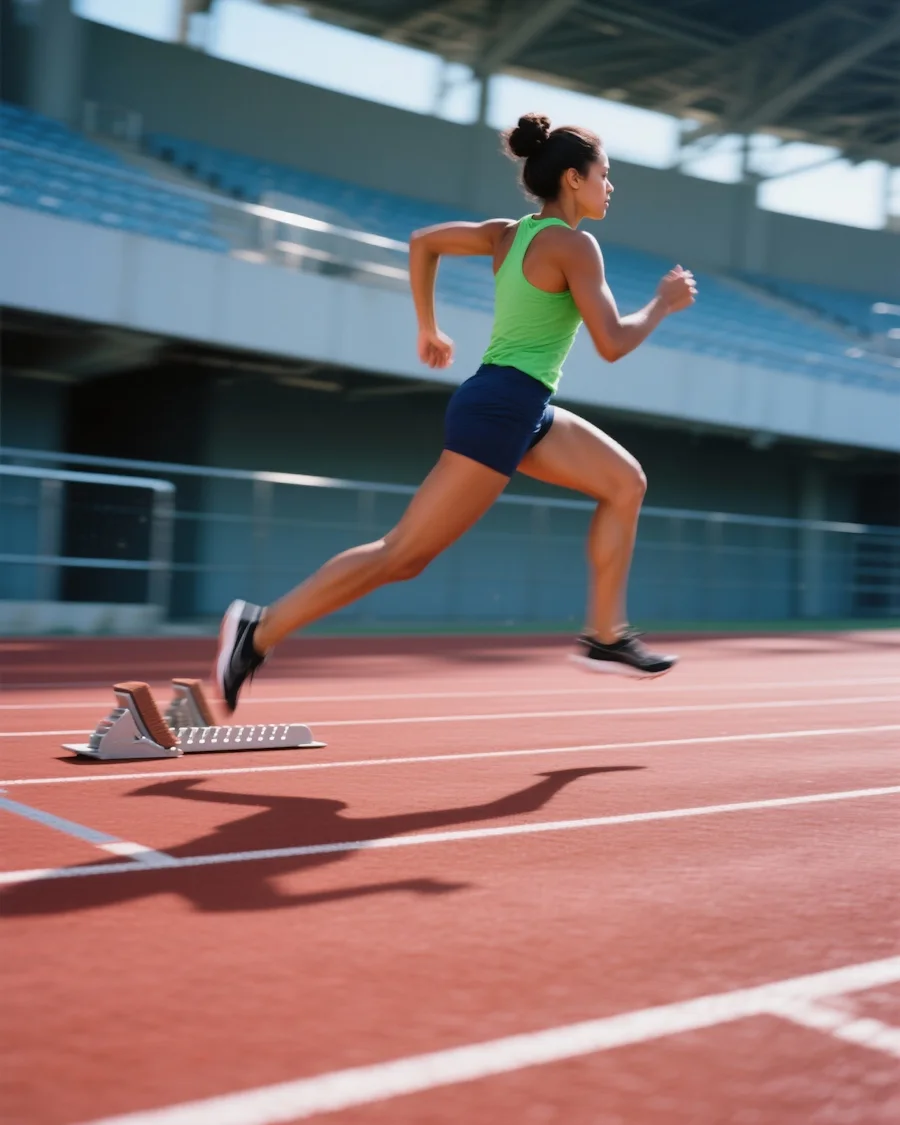 A sprinter driving down lane four on an outdoor track