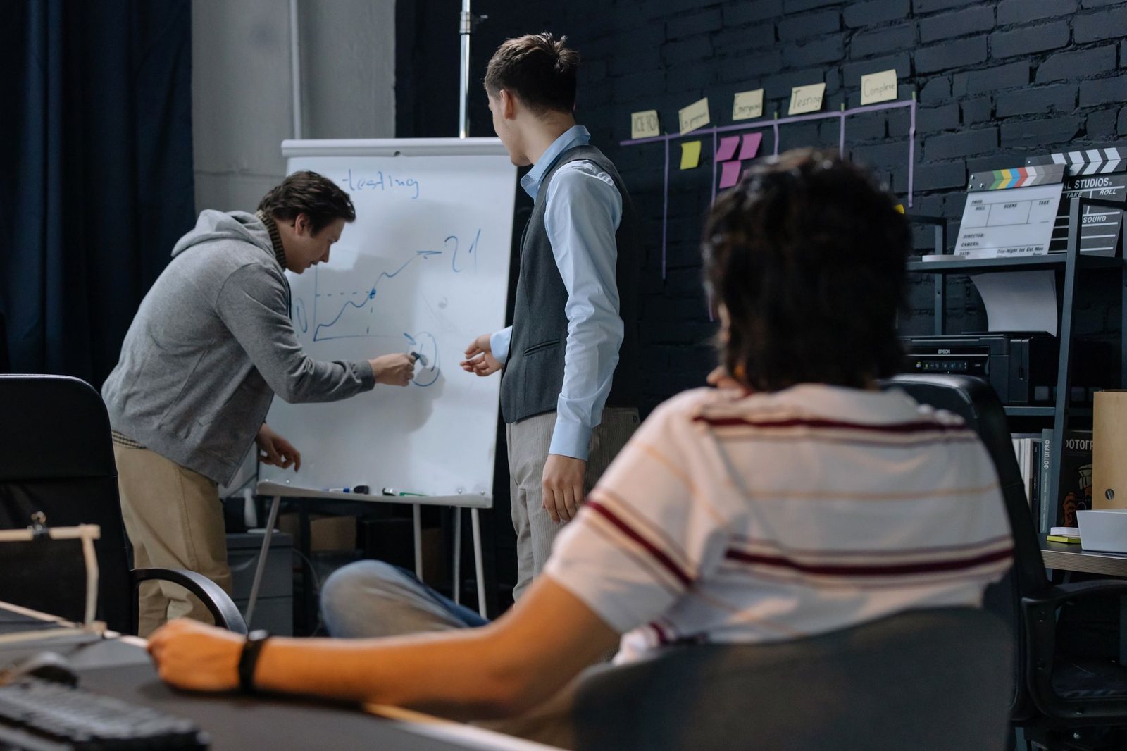 A founding team planning at a whiteboard