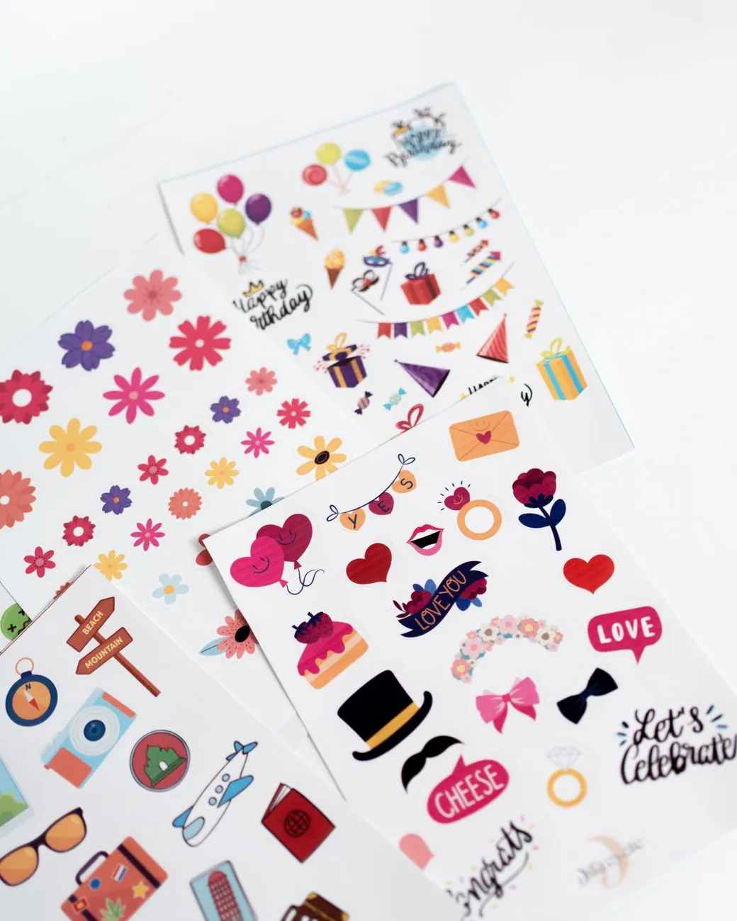 A sheet of colourful printed stickers