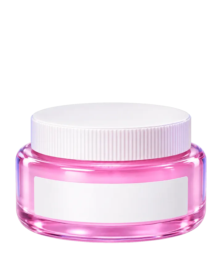 Overnight Balm, a squat jelly-pink jar with a white lid