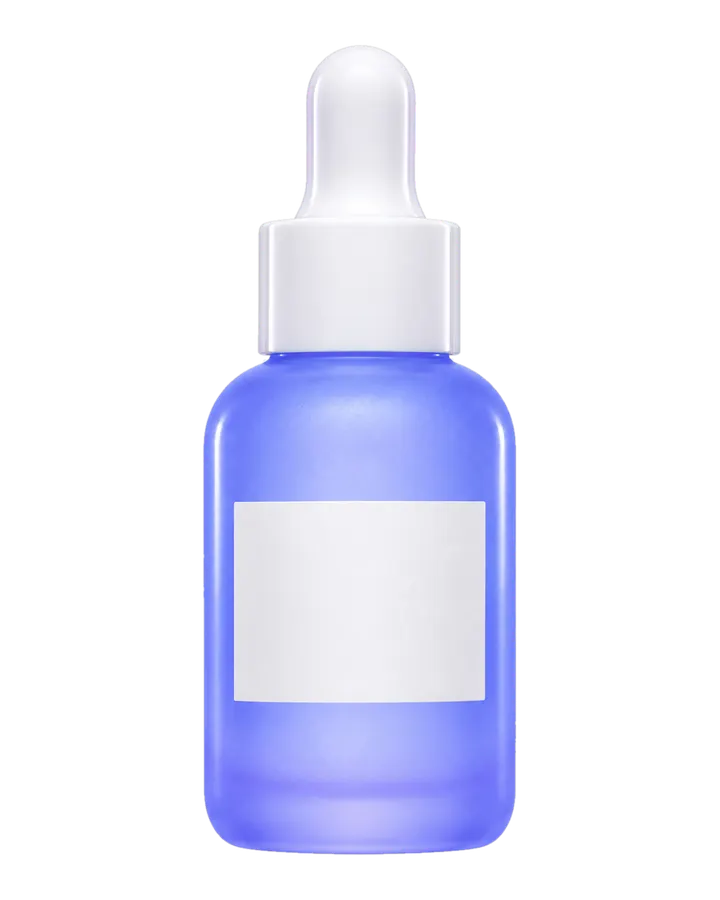 Barrier Serum, a frosted periwinkle glass dropper bottle