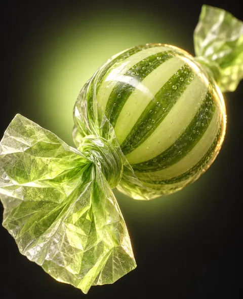 Striped sour hard candy in a lime wrapper