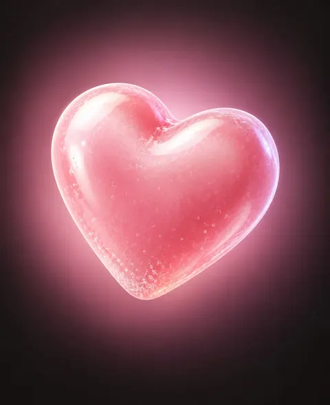 Glossy pink candy heart on a soft pink glow