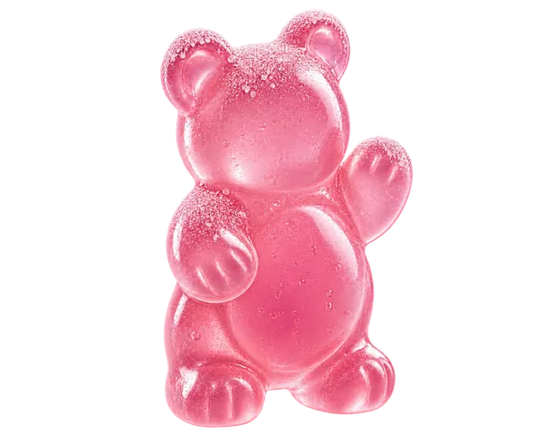 Glossy pink sugar-dusted gummy bear