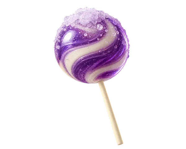 Purple and white swirl lollipop on a white stick