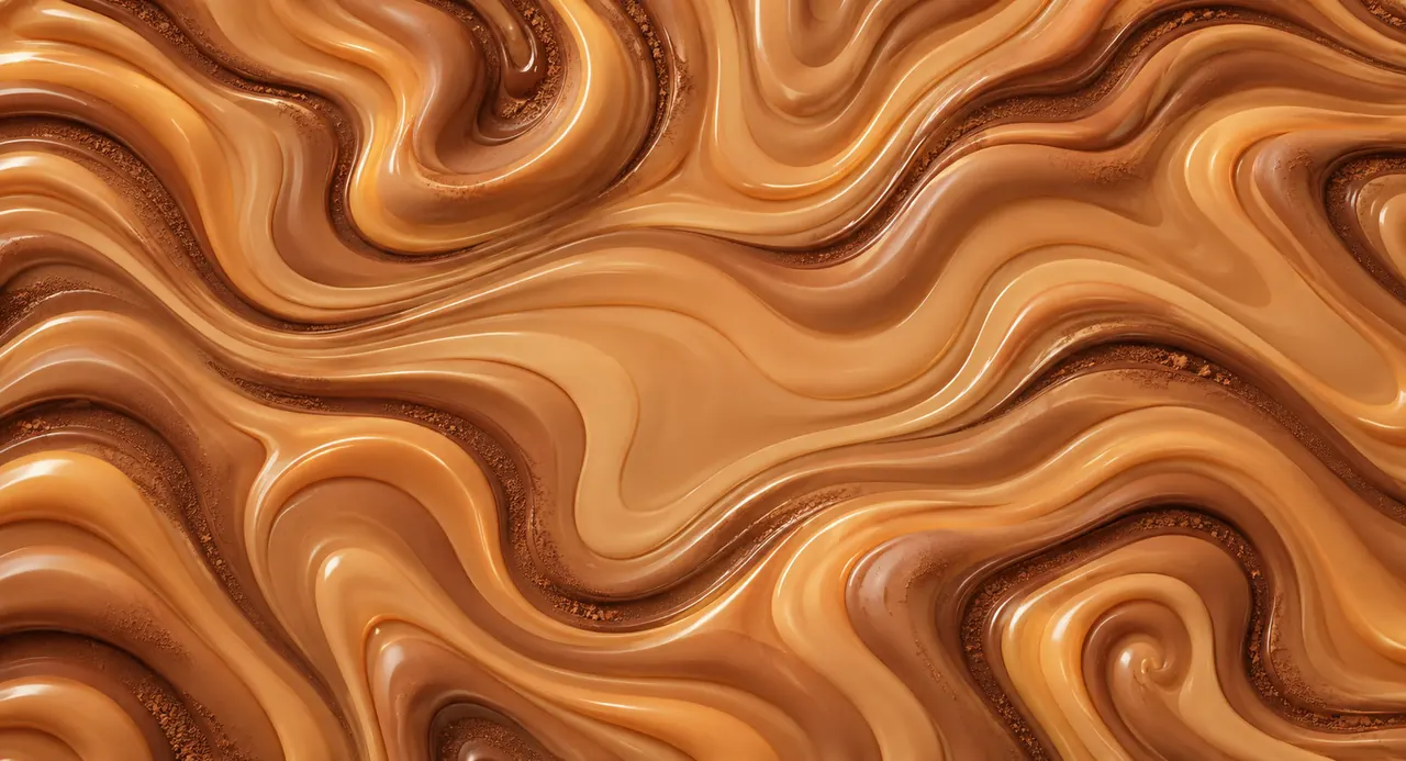 Warm cocoa-orange wavy wood-grain pattern, the Cocoa Cove realm backdrop
