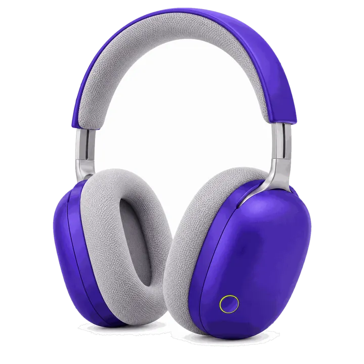 HUM One headphones in electric violet with fog-grey cushions