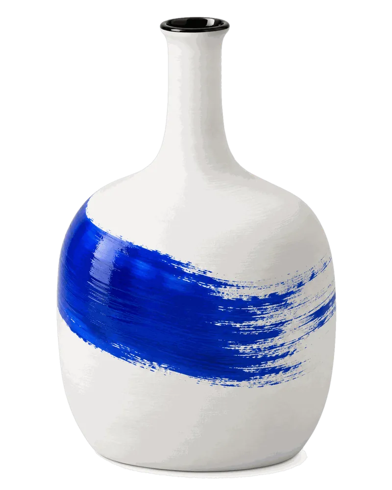 White porcelain bottle with one bold cobalt brushstroke