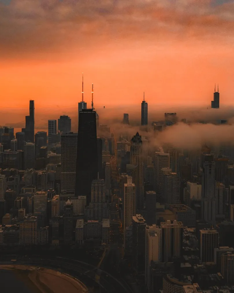 City skyline at dusk