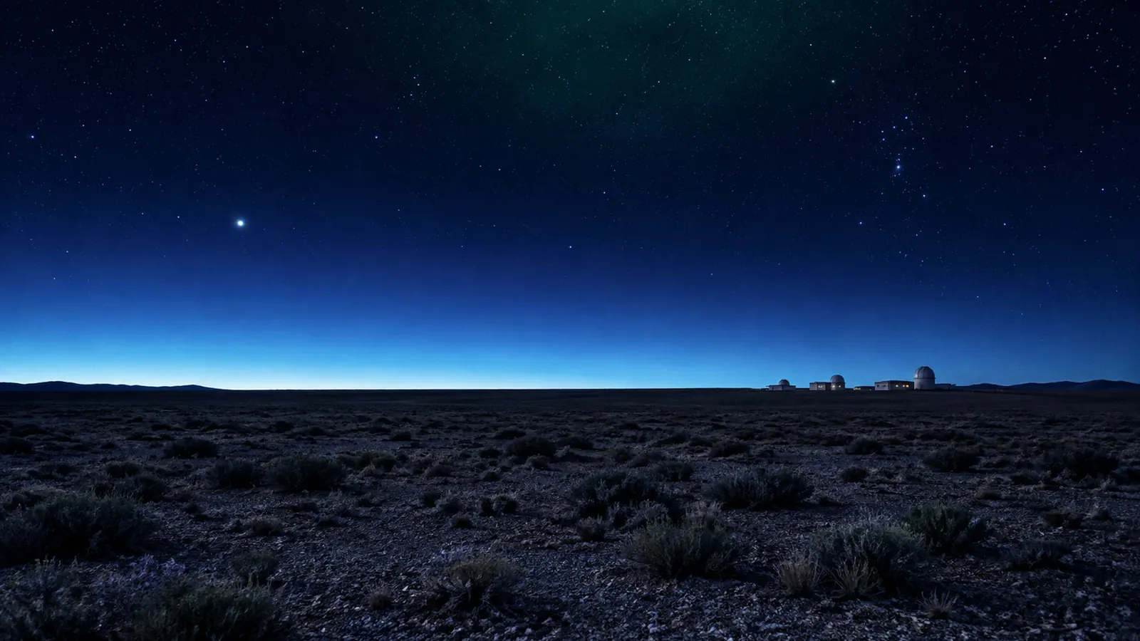 The plateau at blue hour, a thin line of light on the horizon and the first stars