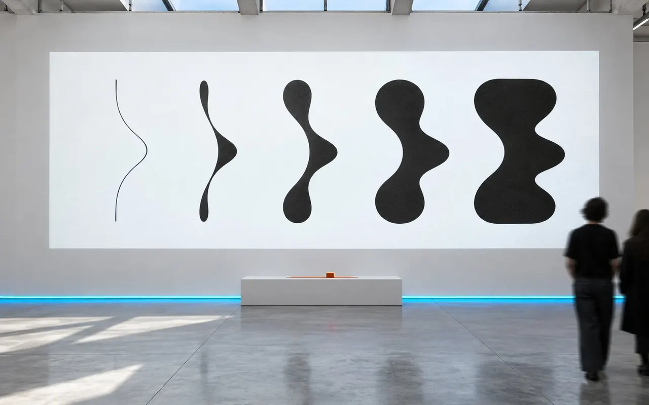 Variable typeface specimen projected large on a white wall