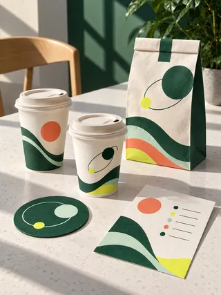 Coffee cups and branded coffee bags — Riva Café, Packaging