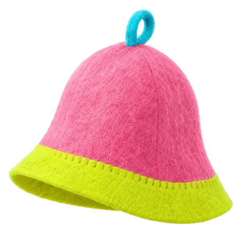 Pink felt sauna hat with a lime band
